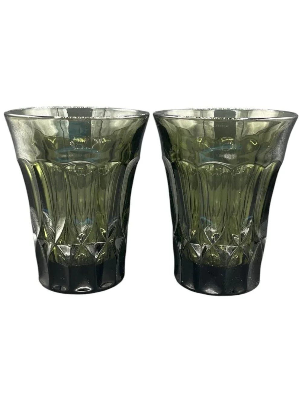 Vintage Noritake Perspective Smoky Olive Green Glass Tumblers Set of 2
